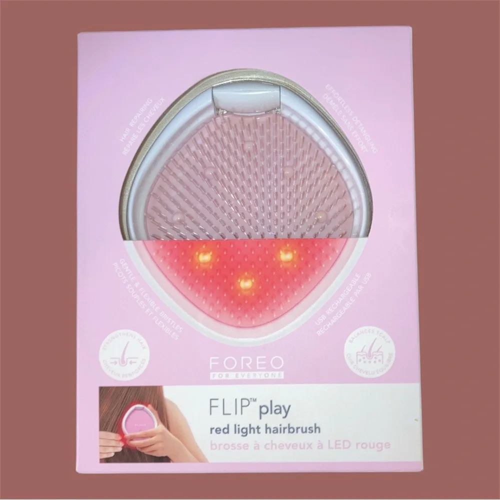 FOREO FLIP Play Red Light Hairbrush Tickle Me Pink NWT